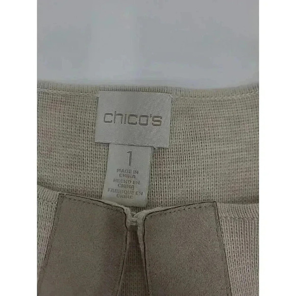 Chico's Cardigan Sweater Women's Size Medium Beige Suede Accents - Picture 4 of 10